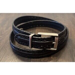 Crook Horn Men's Size 42 Leather Braided Black Belt Silver Buckle